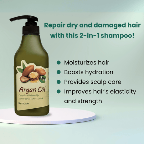Farmstay Argan Oil Complete Volume Up Shampoo & Conditioner (530ml) - UShops, natural, nourishing, hair, farmstay, argan oil
