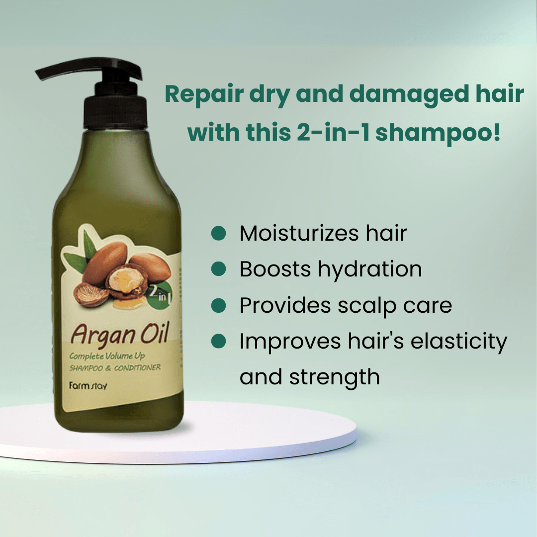 Farmstay Argan Oil Complete Volume Up Shampoo & Conditioner (530ml) - UShops, natural, nourishing, hair, farmstay, argan oil