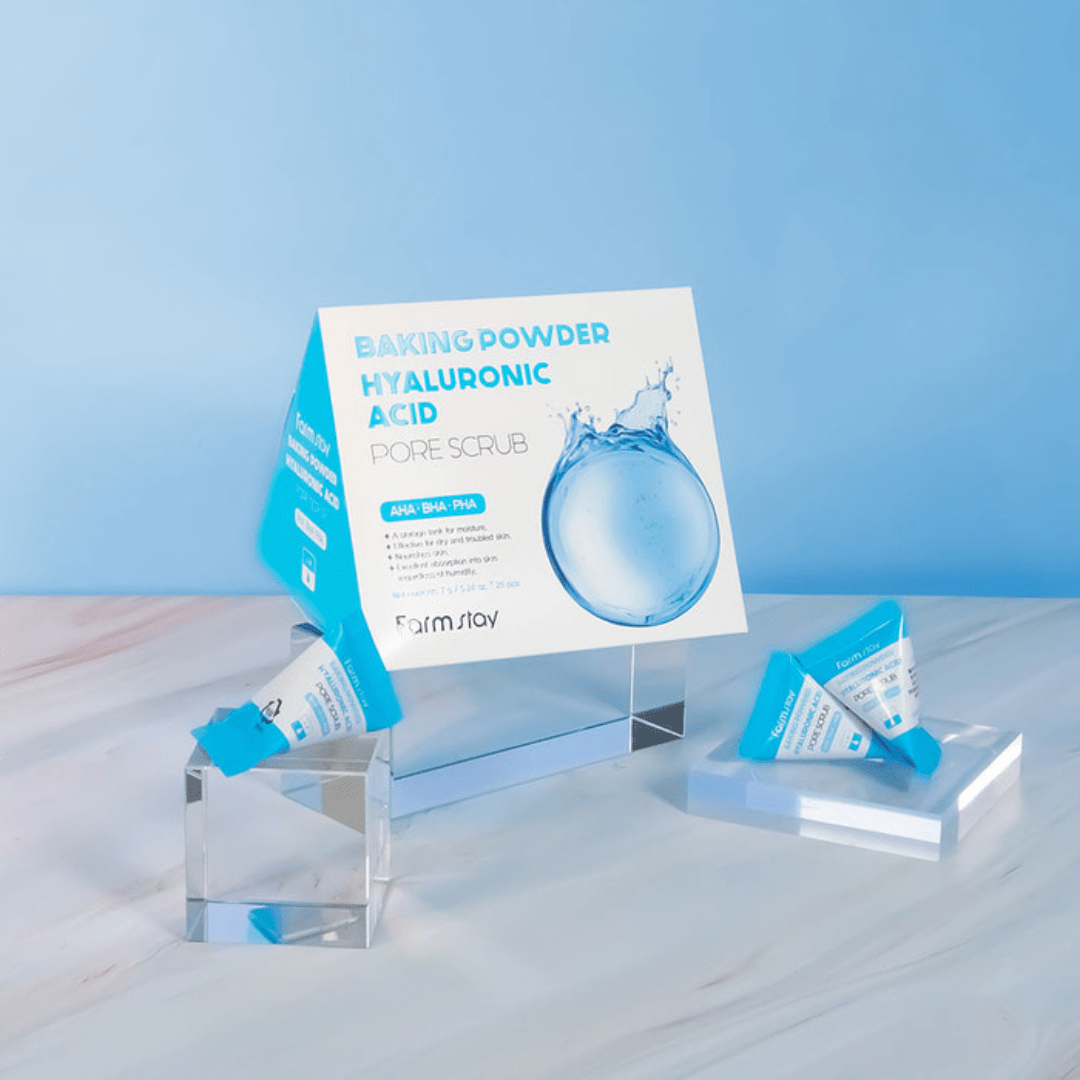 Farmstay Baking Powder Hyaluronic Acid Pore Scrub (7g x 25) - UShops, Korea, dermatological scrub,  moisturises,