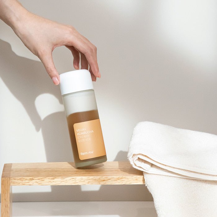 Try Vegan Kombucha Creamy Essence,
certified by France's Eve Vegan and dermatologically tested for skin safety.