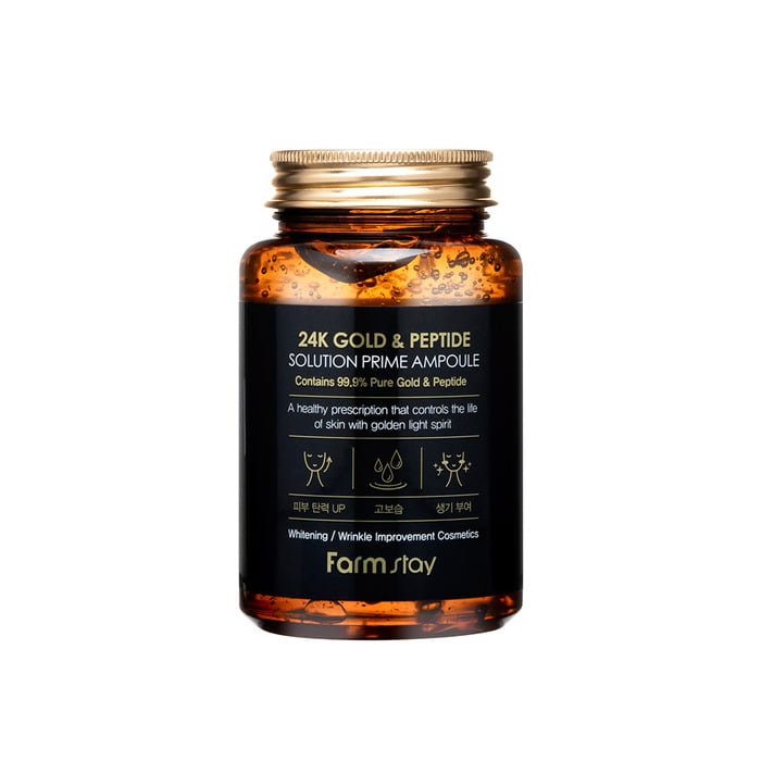 Farmstay 24K Gold & Peptide Solution Prime Ampoule: Anti-aging. Wrinkle reduction. Brightening. Moisture-locking and Soothing