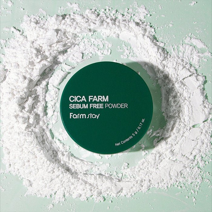 Farmstay Cica Farm Sebum Free Powder: Multi-purpose powder for makeup fixing, oil control, bangs, and eye primer.