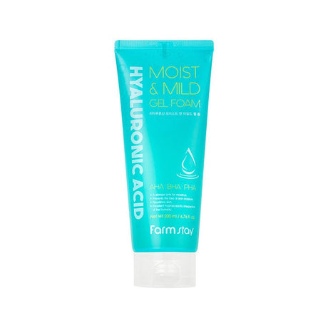 Farmstay Hyaluronic Acid Moist and Mild Gel Foam: Cleanse and hydrate your skin while soothing irritation, and moisturized.