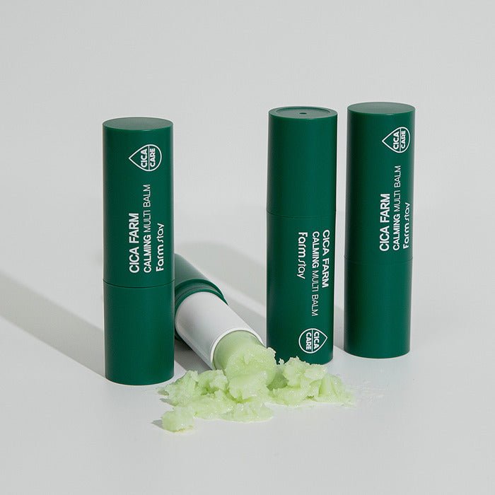 Farmstay Cica Farm Calming Multi Balm: Soothes, moisturizes, balances water and oil, brightens skin, improves elasticity.