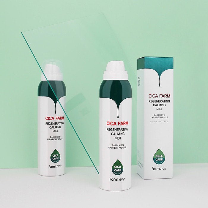 Farmstay Cica Farm Regenerating Calming Mist: Soothes and rejuvenates skin with Centella Asiatica extract.