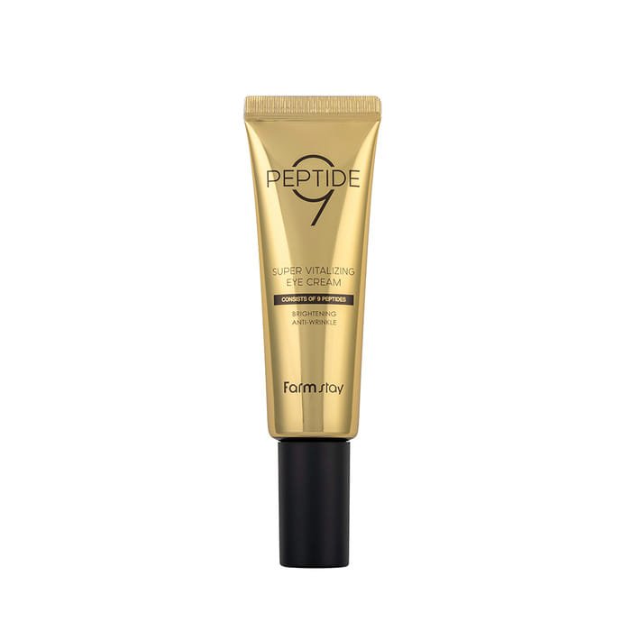 Farmstay Peptide 9 Eye Cream: Puffiness eliminator, brightens skin, reduces wrinkles, smooths creases, and optimal moisture.