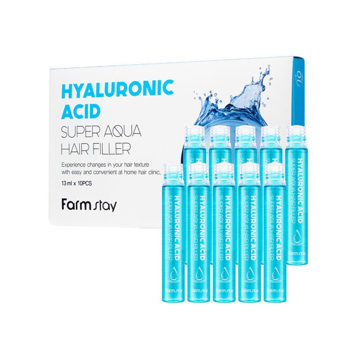 Farmstay Hyaluronic Acid Super Aqua Hair Filler: Nourish dry, brittle hair. Strengthens strands, moisturizes scalp.