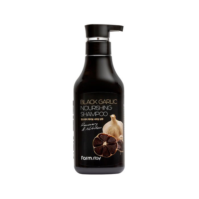 Farmstay Black Garlic Nourishing Shampoo: Improves scalp circulation and hair follicles and promotes thick and healthy hair