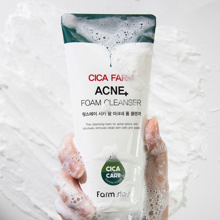 Farmstay Cica Farm Acne Foam Cleanser: Gentle foam cleanser with Centella Asiatica to soothe and cleanse acne-prone skin.