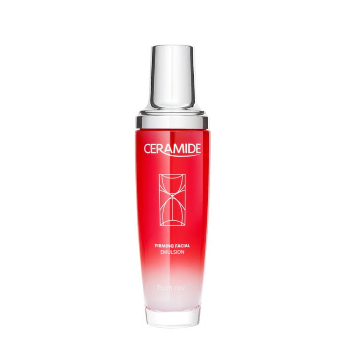 Farmstay Ceramide Firming Facial Emulsion: Fortifies skin barrier, fights aging, improves elasticity, reduces wrinkles.