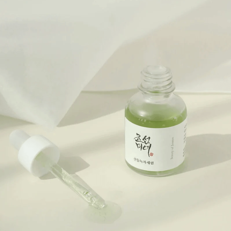 Beauty of Joseon Calming Serum: Soothe skin with green tea, mugwort, and panthenol. Moisturizes and against irritation.