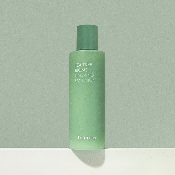 Farmstay Tea Tree Biome Calming Emulsion: Hydrates, soothes, and controls sebum. With tea tree biome for healthy skin balance