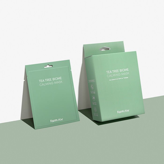 Farmstay Tea Tree Biome Calming Mask: Soothes and strengthens skin. Hydrates and nourishes. Reinforces damaged skin barrier.
