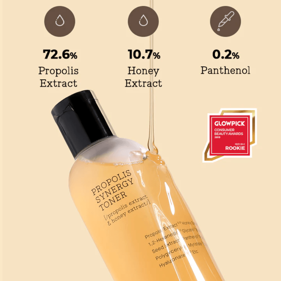 COSRX Full Fit Propolis Synergy Toner: Boosting toner with Propolis and Honey extract. Glowing, smooth, plump, nourished skin
