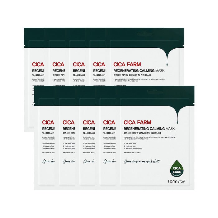 Farmstay Cica Farm Regenerating Calming Mask: Soothes skin, delivers deep moisture with Centella Asiatica extract.