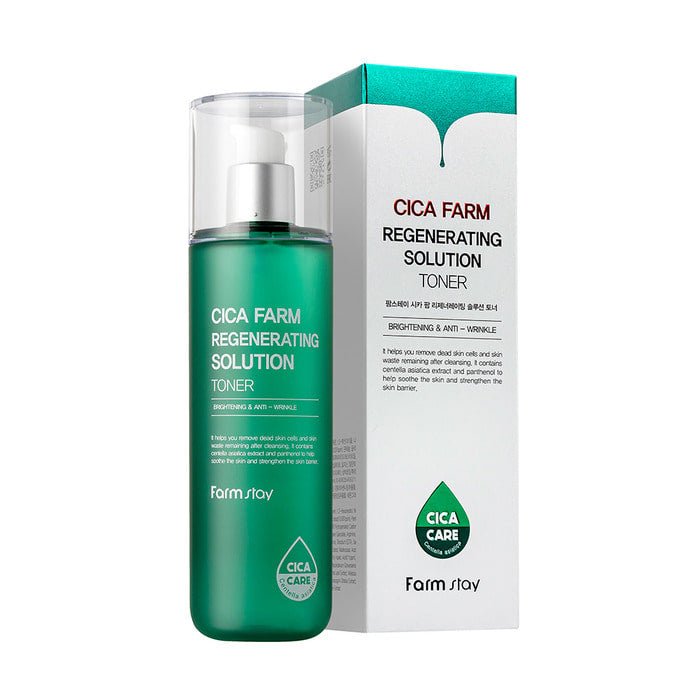 Farmstay Cica Farm Regenerating Solution Toner: Centella Asiatica. Removes impurities, evens tone, and brightens skin.