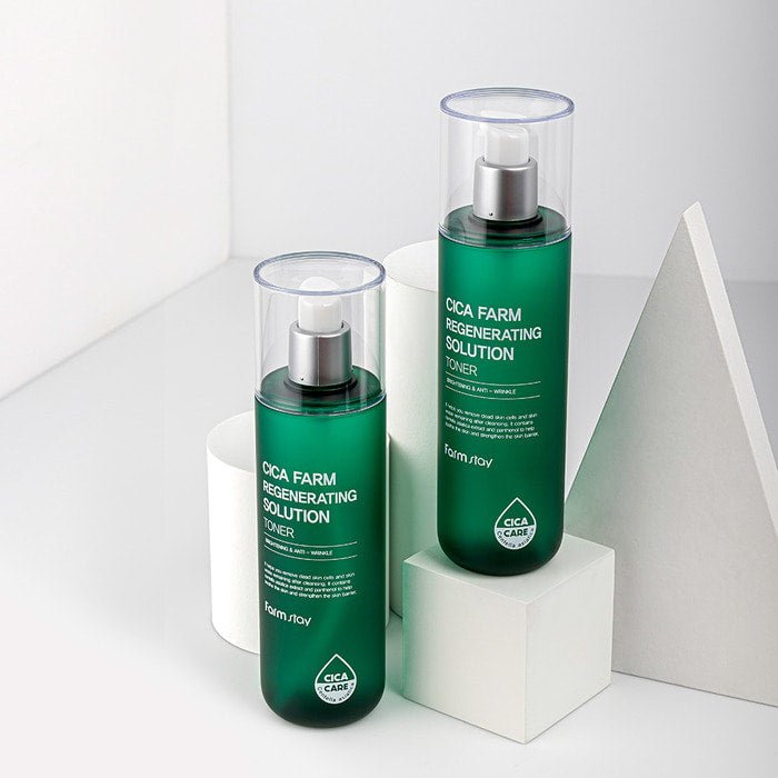 Farmstay Cica Farm Regenerating Solution Toner: Centella Asiatica. Removes impurities, evens tone, and brightens skin.