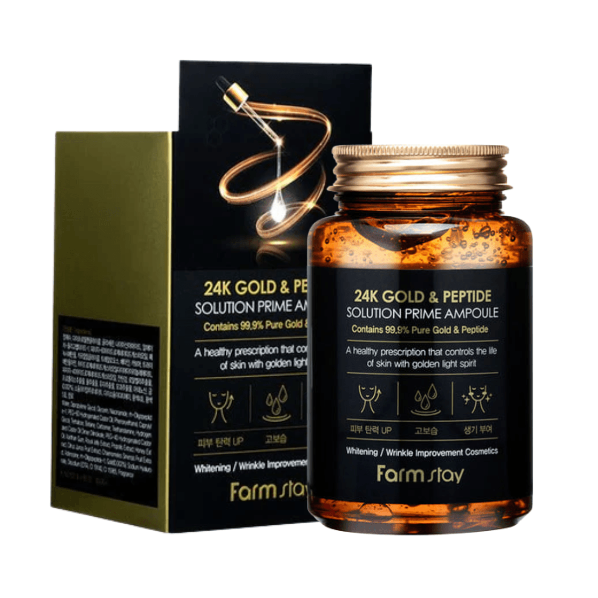 Farmstay 24K Gold & Peptide Solution Prime Ampoule: Anti-aging. Wrinkle reduction. Brightening. Moisture-locking and Soothing