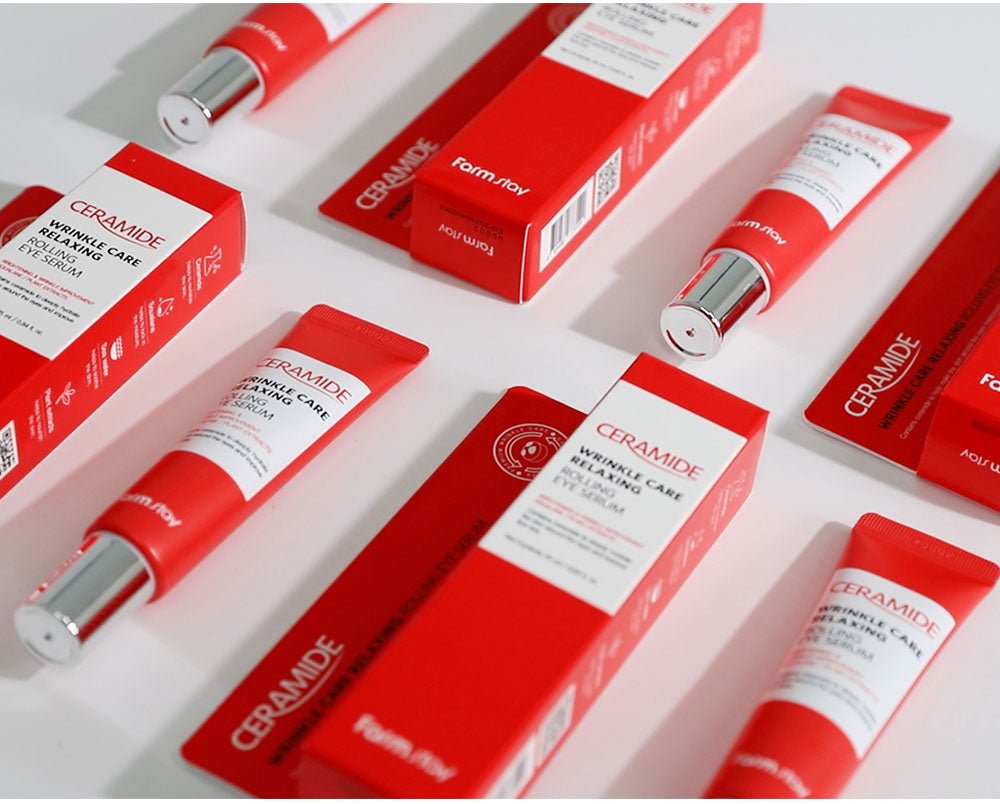 Farmstay Ceramide Wrinkle Care Eye Serum: Moisturizes, cools, brightens and improves wrinkles with a roll-on applicator.