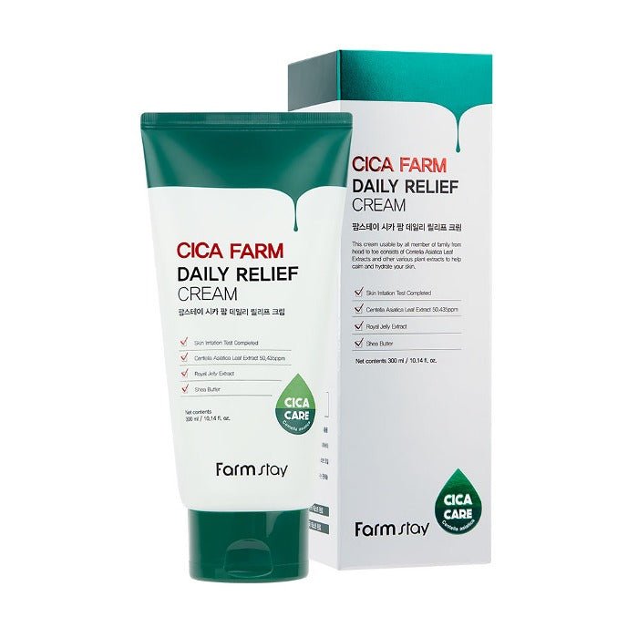 Farmstay Cica Farm Relief Cream: Centella Asiatica care for soothing skin. Mild and gentle formula. Balances hydration.
