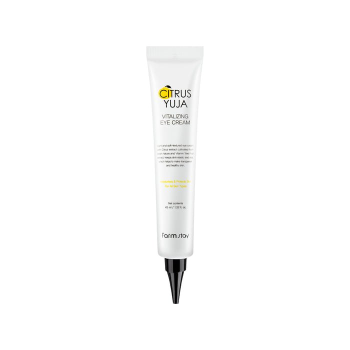 Farmstay Citrus Yuja Eye Cream: Reduces wrinkles. Eliminates dark circles. Improves elasticity. Boosts hydration.
