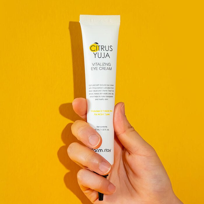 Farmstay Citrus Yuja Eye Cream: Reduces wrinkles. Eliminates dark circles. Improves elasticity. Boosts hydration.