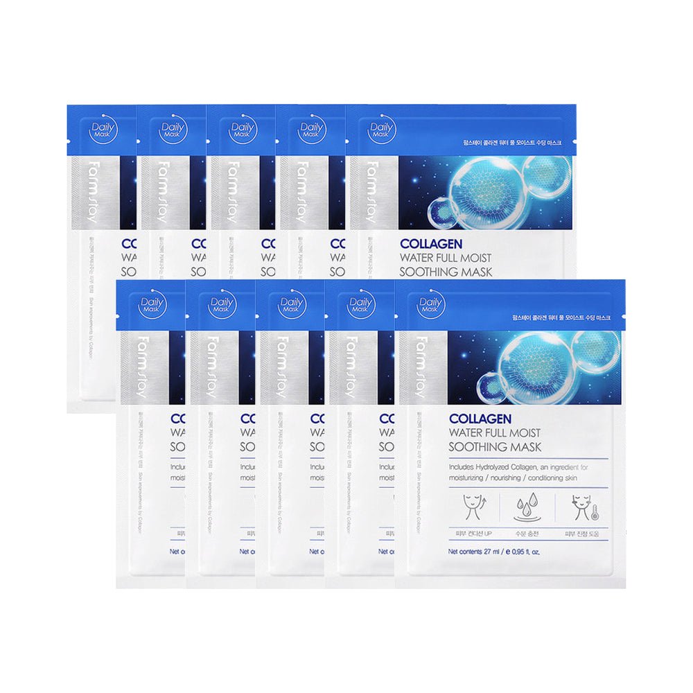 Farmstay Collagen Water Full Moist Soothing Mask: Nourishing mask with hydrolyzed collagen. Providing deep hydration.