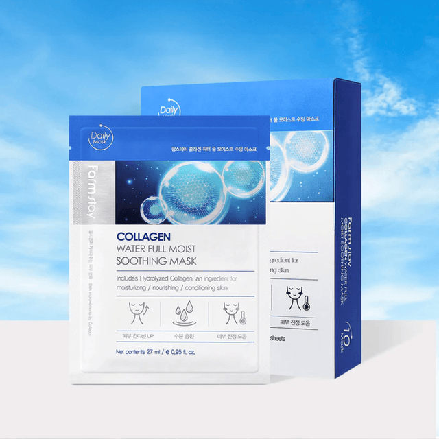 Farmstay Collagen Water Full Moist Soothing Mask: Nourishing mask with hydrolyzed collagen. Providing deep hydration.