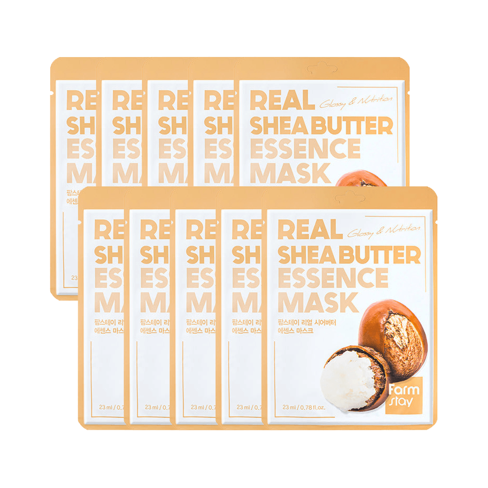 Farmstay Shea Butter Essence Mask: Nourishes and moisturizes skin with shea butter, forming a moisture barrier for the skin.