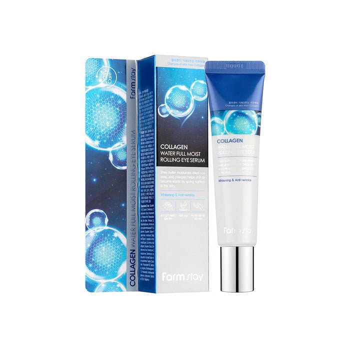 Farmstay Collagen Water Full Moist Rolling Eye Serum: Hydrating serum with roll-on applicator. Reduces wrinkles and puffiness