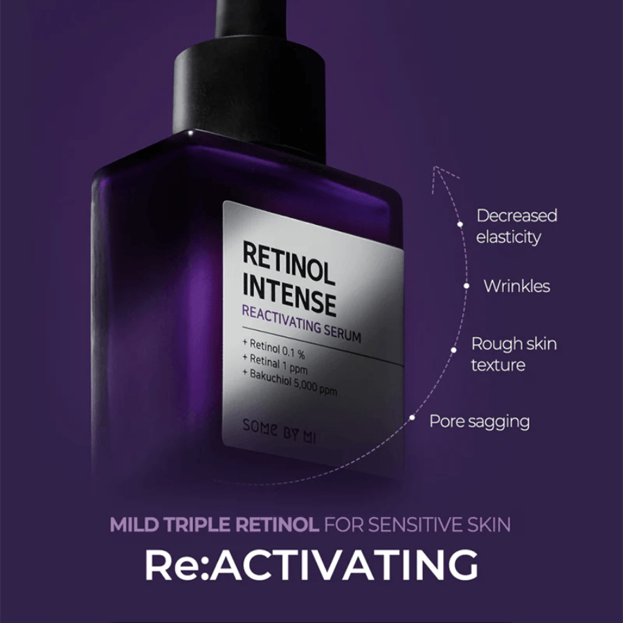 SOME BY MI Retinol Intense Reactivating Serum: Anti-aging with retinol, bakuchiol. Elasticity, gentle for sensitive skin.