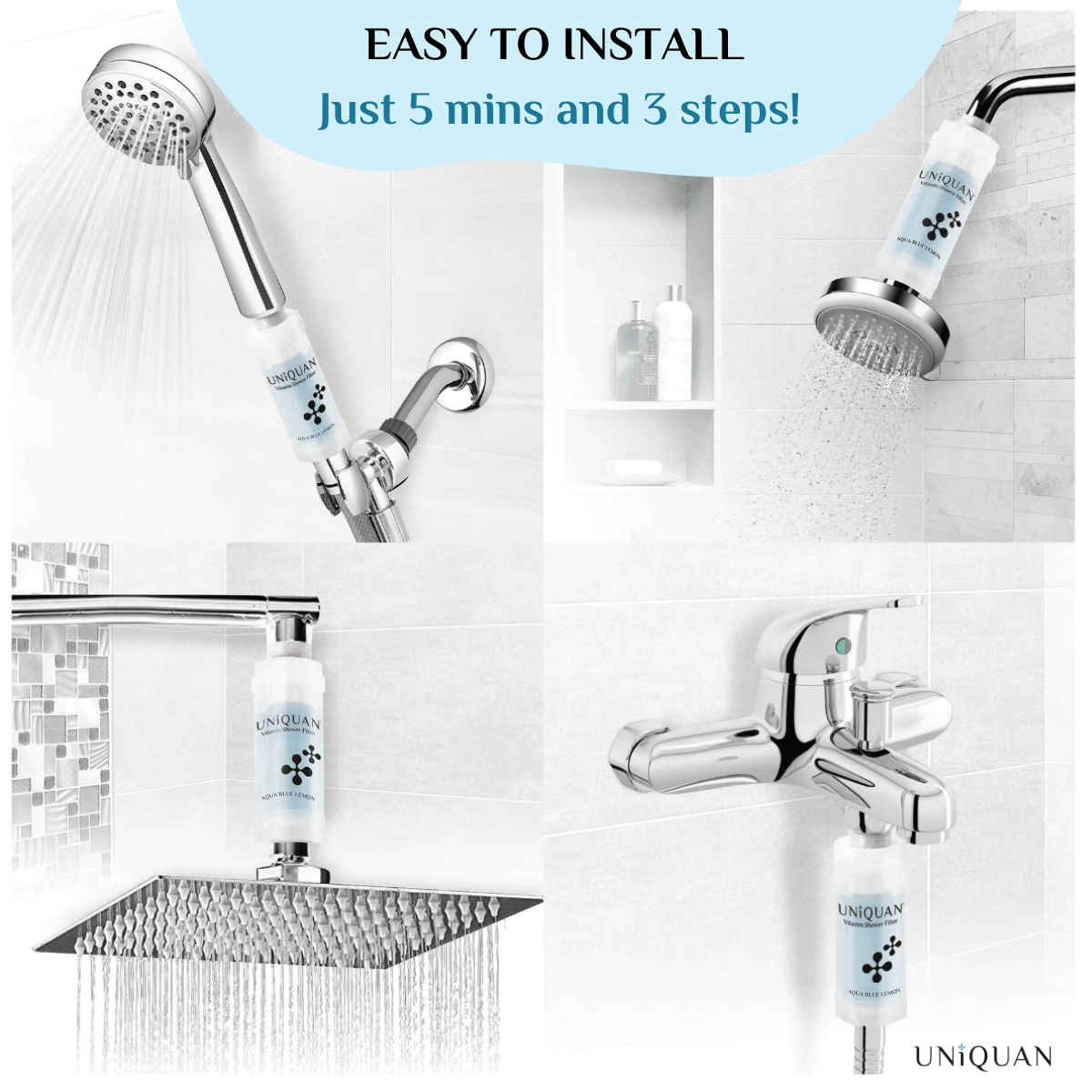 Uniquan Vitamin Shower Filter - Aqua Blue Lemon - UShops, Increases Alertness, Concentration Booster, High-Efficiency Filter