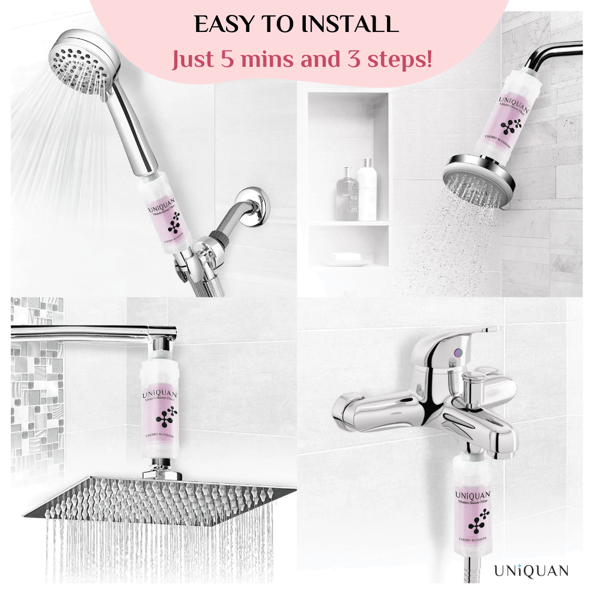 Uniquan Vitamin Shower Filter - Cherry Blossom / Sakura - UShops, Alleviate stress, High-efficiency filter, Improved Skin