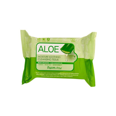 Farmstay Aloe Moisture Soothing Cleansing Tissue: Removes makeup residue and impurities. Soothes and moisturizes dry skin.