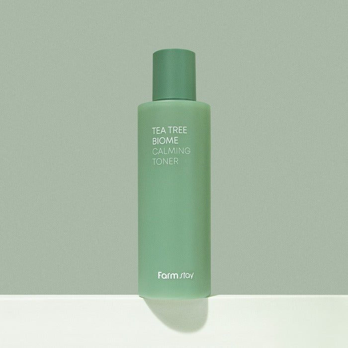 Farmstay Tea Tree Biome Calming Toner: Refreshes and balances skin, soothes irritation, boosts hydration, reduces wrinkles.