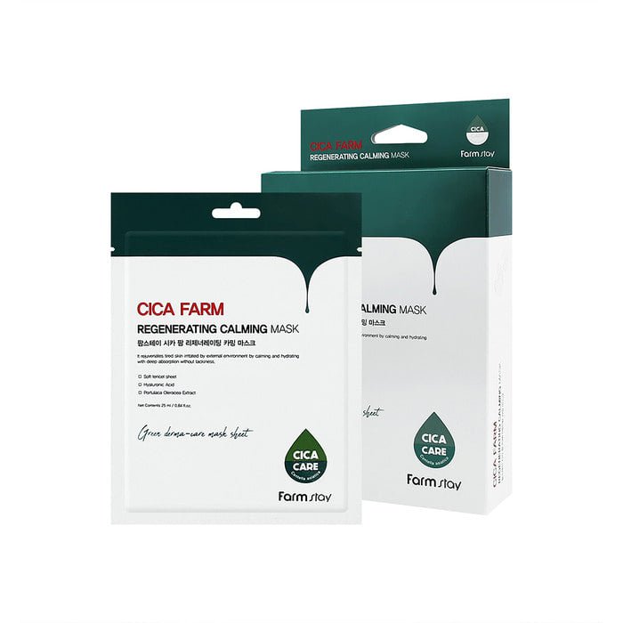 Farmstay Cica Farm Regenerating Calming Mask: Soothes skin, delivers deep moisture with Centella Asiatica extract.
