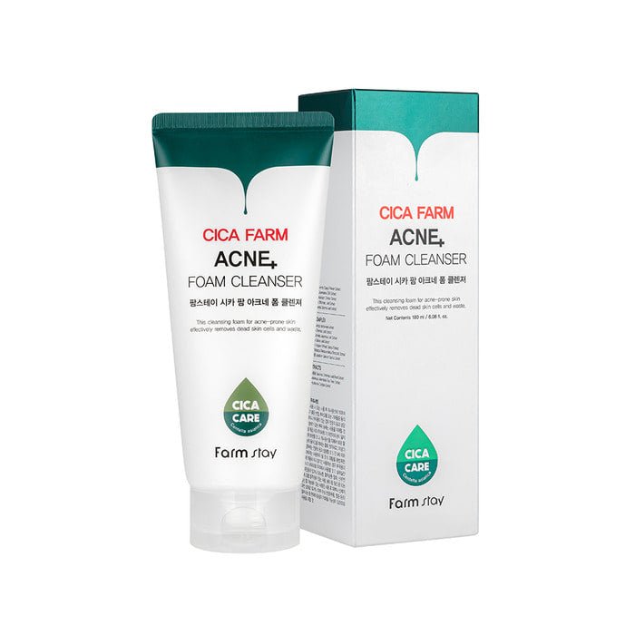 Farmstay Cica Farm Acne Foam Cleanser: Gentle foam cleanser with Centella Asiatica to soothe and cleanse acne-prone skin.