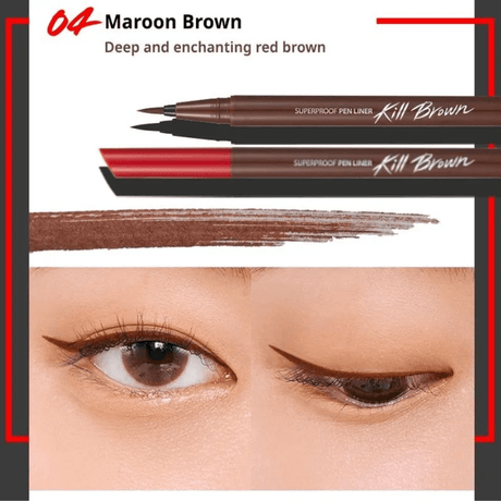 CLIO Superproof Pen Liner Kill Brown #04 Maroon Brown - UShops, Waterproof, Renewed design, Long-lasting, Zero smudging,