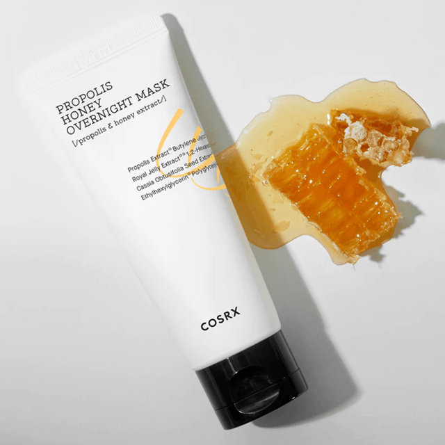COSRX Full Fit Propolis Honey Overnight Mask: Intensive hydration, refreshing moisture, cools down sunburn or heated skin.