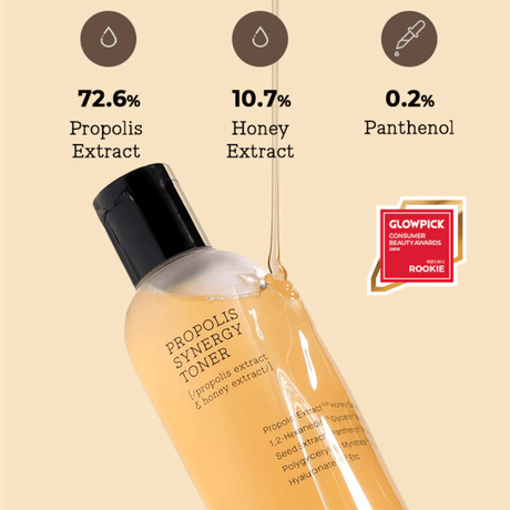 COSRX Full Fit Propolis Synergy Toner: Boosting toner with Propolis and Honey extract. Glowing, smooth, plump, nourished skin