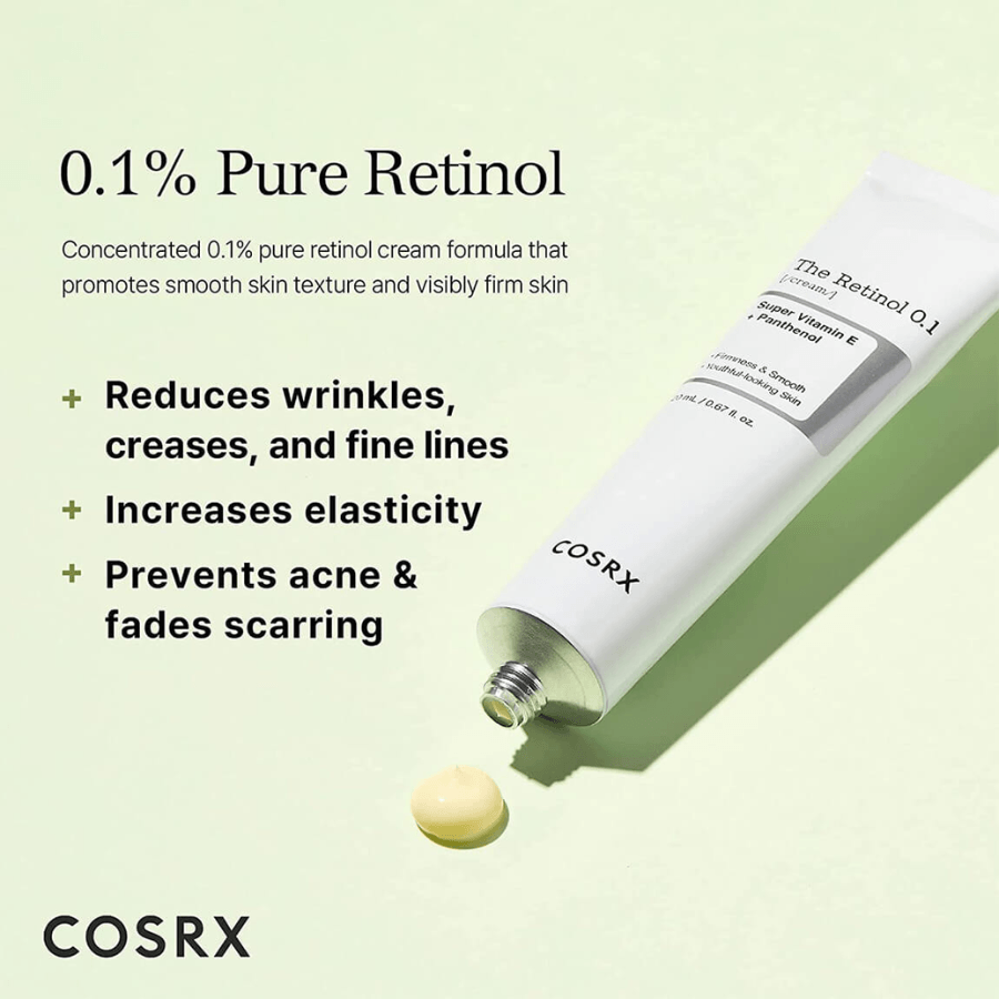 COSRX Retinol 0.1 Cream: Low irritation, 0.1% pure retinol to prevent and correct early signs of aging.
