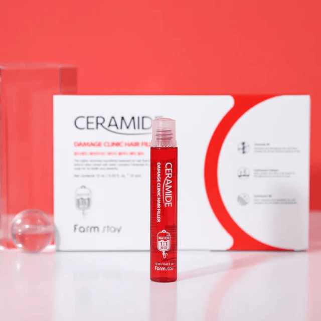 Farmstay Ceramide Damage Clinic Hair Filler: Nourishes dry, damaged hair, soothes the scalp, and restores hair structure.