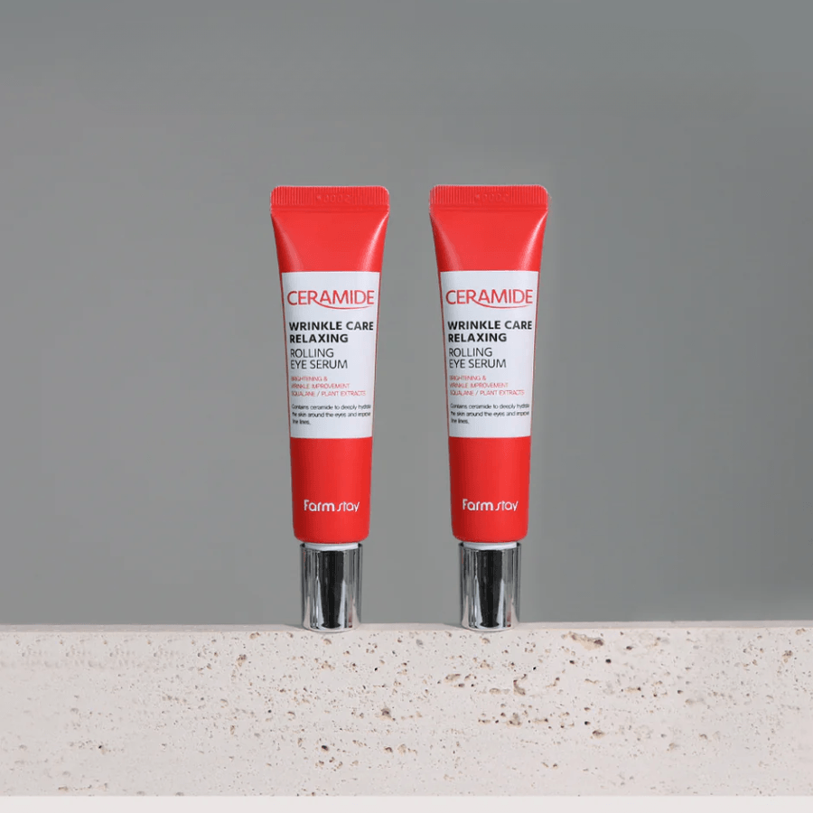 Farmstay Ceramide Wrinkle Care Eye Serum: Moisturizes, cools, brightens and improves wrinkles with a roll-on applicator.