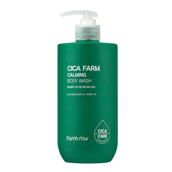 Farmstay Cica Farm Body Wash: Balances skin's oil and water ratio. Soothes and nourishes with Centella Asiatica. pH-balanced