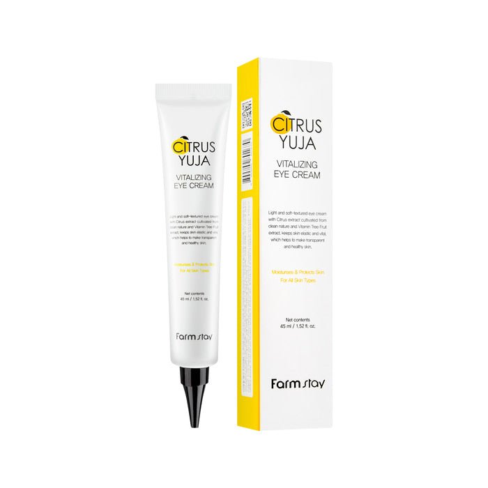 Farmstay Citrus Yuja Eye Cream: Reduces wrinkles. Eliminates dark circles. Improves elasticity. Boosts hydration.