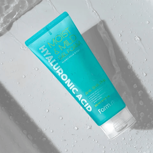 Farmstay Hyaluronic Acid Moist and Mild Gel Foam: Cleanse and hydrate your skin while soothing irritation, and moisturized.