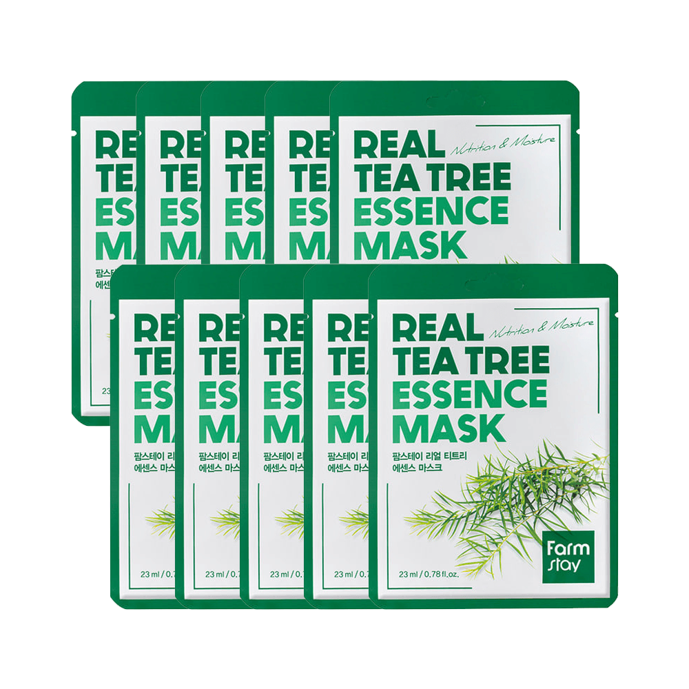 Farmstay Tea Tree Essence Mask: Soothes skin, protects against environmental aggressors, and provides hydration with tea tree