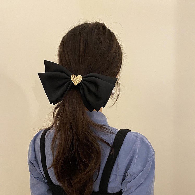 Korean Style Black Bow With Irregular Heart Oversized Hair Clips - UShops