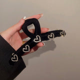 Korean Style Black Velvet Hair Clips With Hearts (2 sizes) - UShops