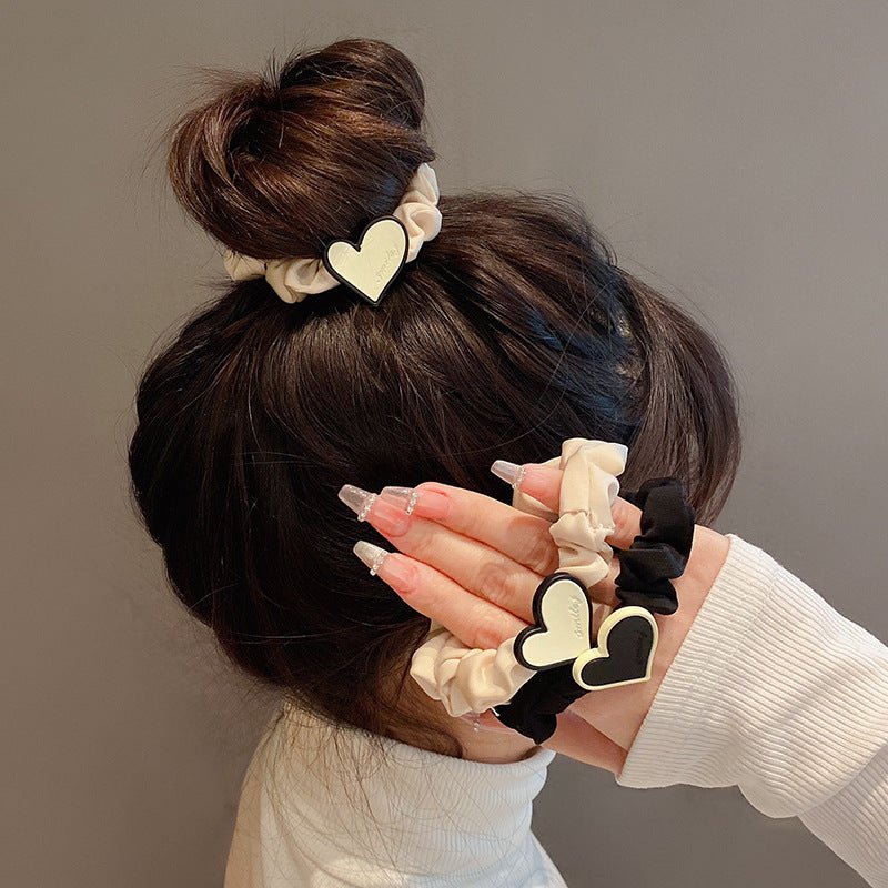 Korean Style Black & White Milky Heart Scrunchies Hair Ties (2 colors) - UShops